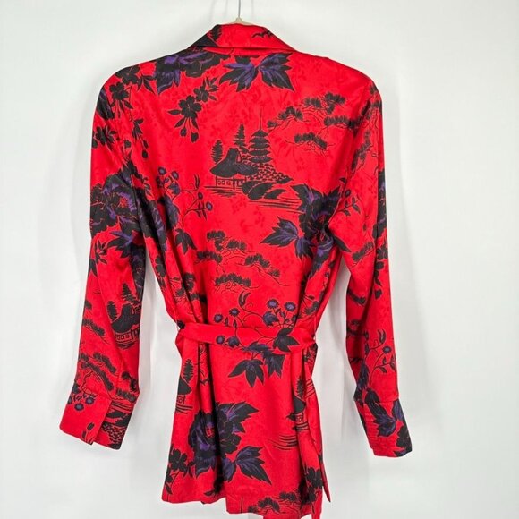 Zara Red Floral Wrap blouse Jacket Womens size Medium Asian pattern belted new - Picture 11 of 13
